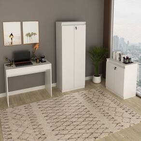Conjunto Home Office 1 Mesa de Escritório com Gaveta 1 Armário Alto 1 Balcão Espresso Móveis Branco