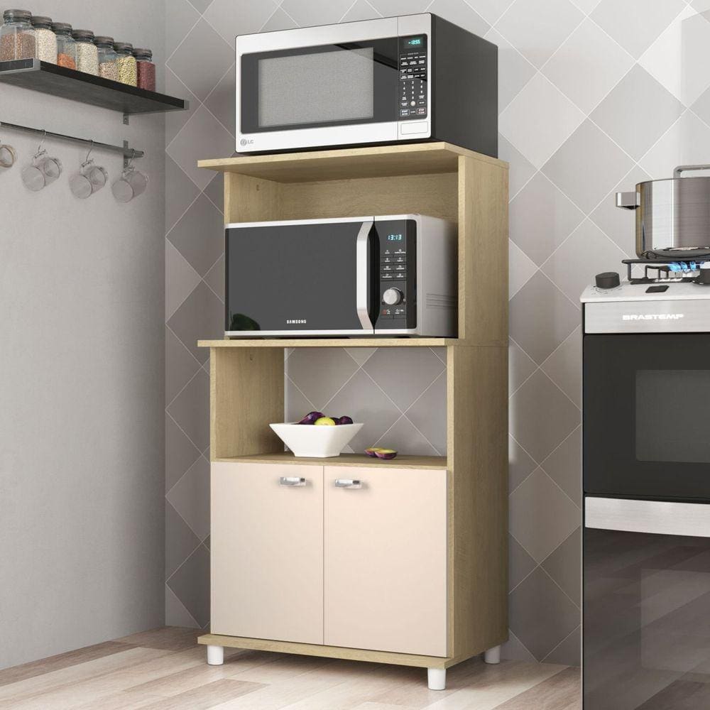 Armário Multiuso de Cozinha 2 Portas Dallas Móveis Sul Carvalho/Off White