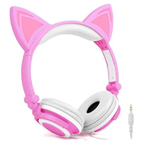 Headphone Gatinho Com Fio Branco/Rosa
