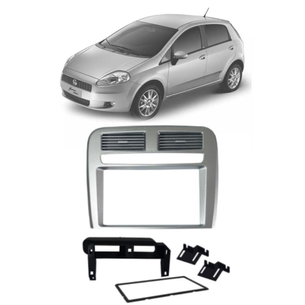 Moldura 2 Din Fiamon 3333 Fiat Punto 2008 até 2012 Prata