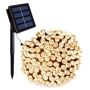 Pisca Cordão Solar Natal LED 100 Lâmpadas Luz Amarela 8m 8 Funções