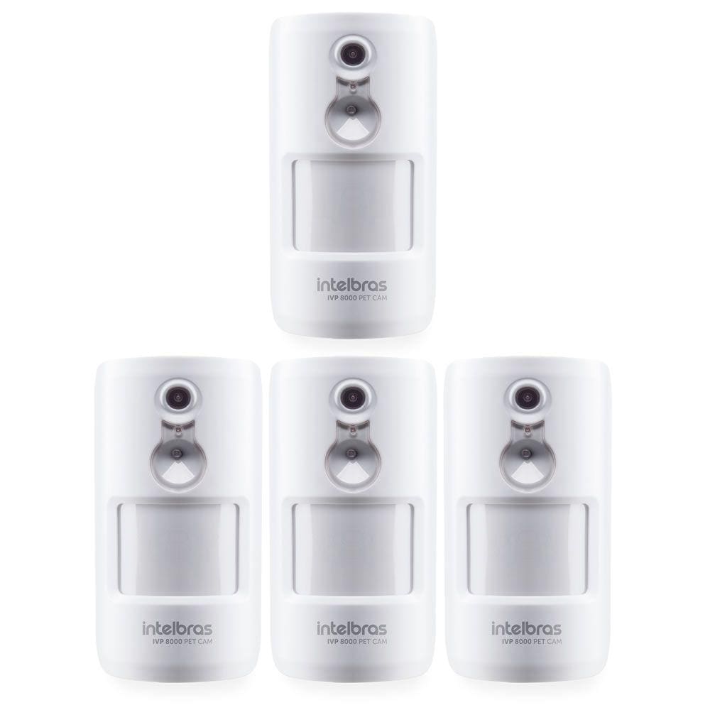 Kit 4 Sensores de Movimento Infra Sem Fio Pet Immunity 20Kg c/ Câmera Integrada IVP 8000 PET CAM Intelbras