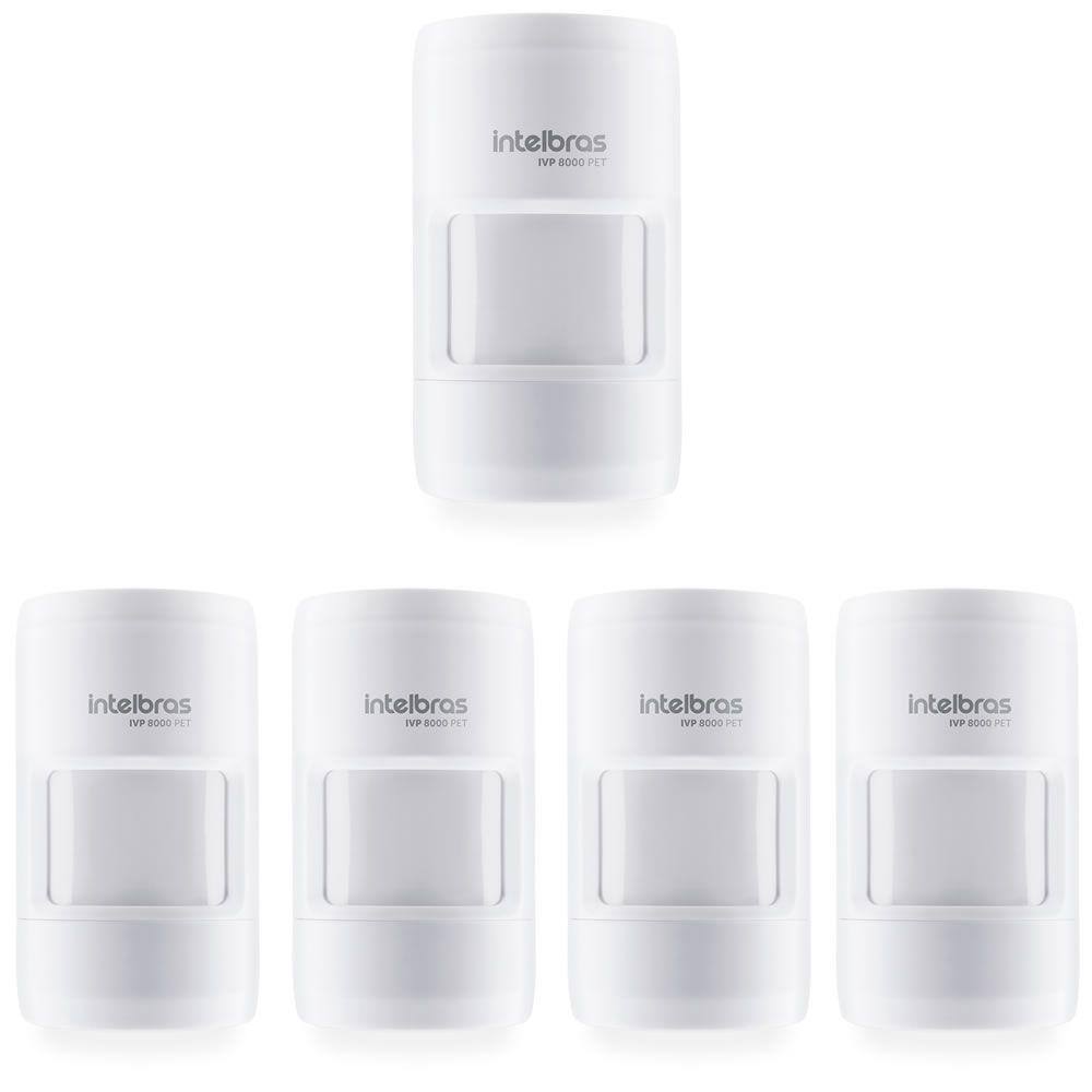 Kit 5 Sensores Infra Passivo Sem Fio Pet Immunity 20 Kg Uso Interno IVP 8000 PET Intelbras