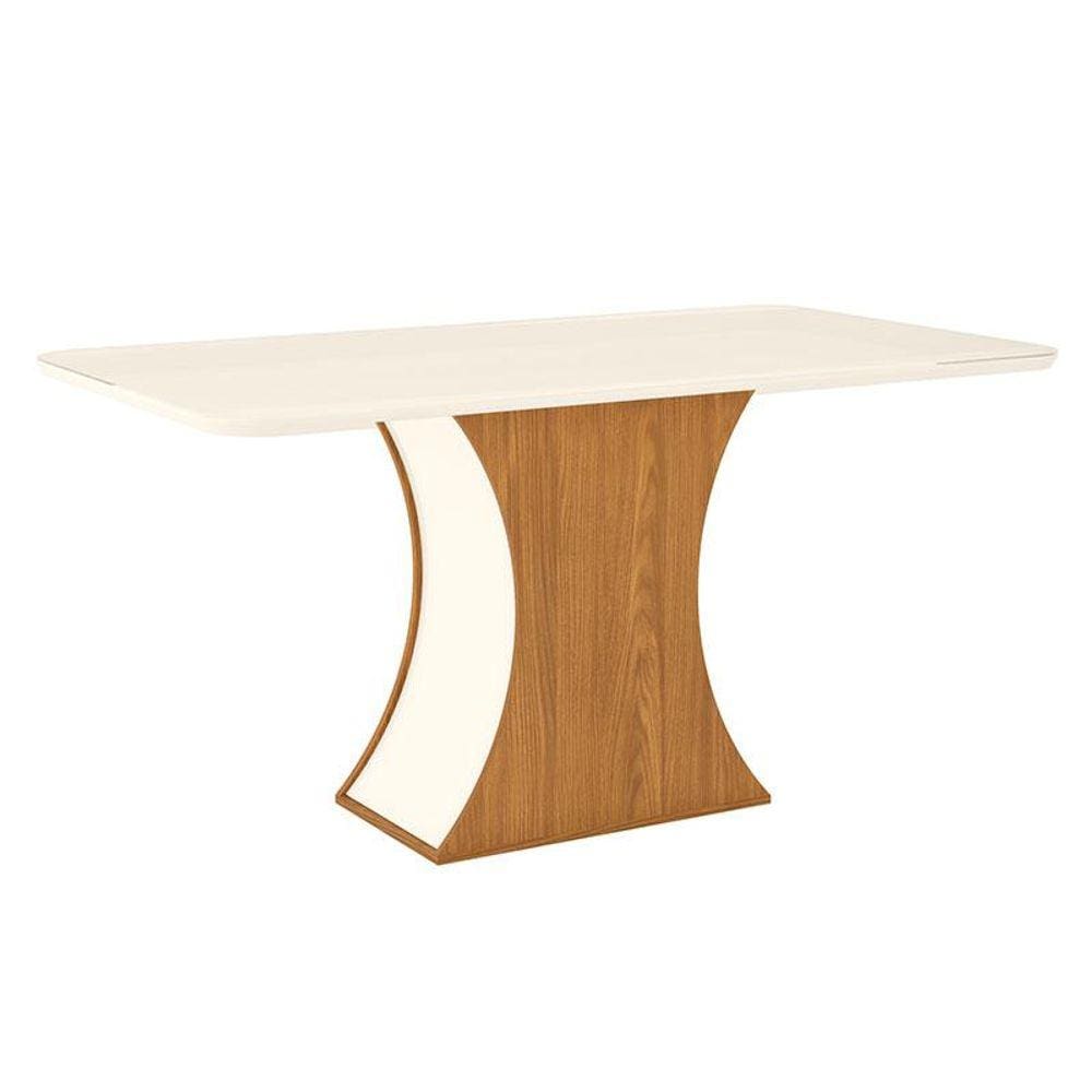 Mesa de Jantar Selena 160 cm Tampo Arredondado com Vidro Nature Off White - Henn