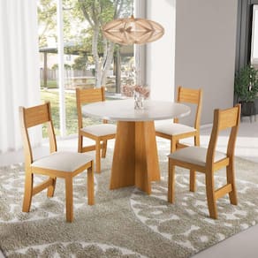 Conjunto para Sala de Jantar com 4 Cadeiras Athenas Viero Marrom/Blonde/Bege
