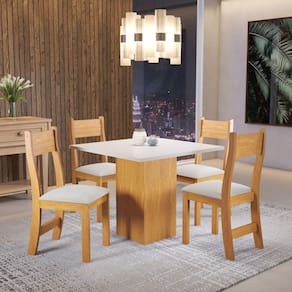 Conjunto para Sala de Jantar com 4 Cadeiras Merlin Viero Marrom/Blonde/Bege