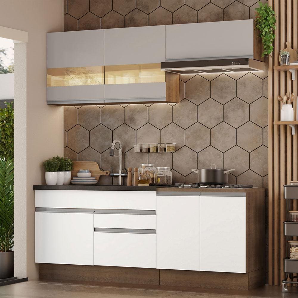 Armário de Cozinha Completa 200cm Rustic/Branco/Crema Glamy Madesa 07