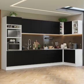 Armário de Cozinha Completa de Canto 499cm Branco/Preto Agata Madesa 01