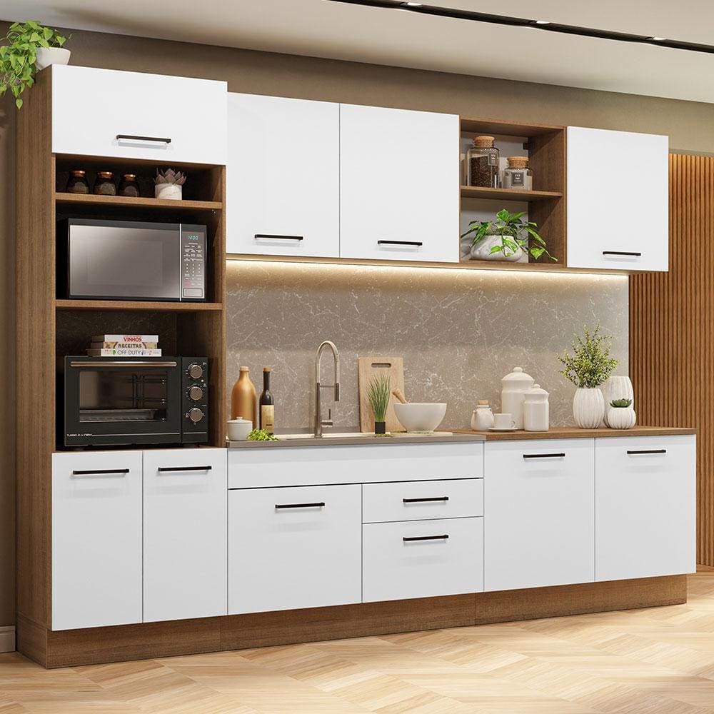 Armário de Cozinha Completa 310cm Rustic/Branco Agata Madesa 02
