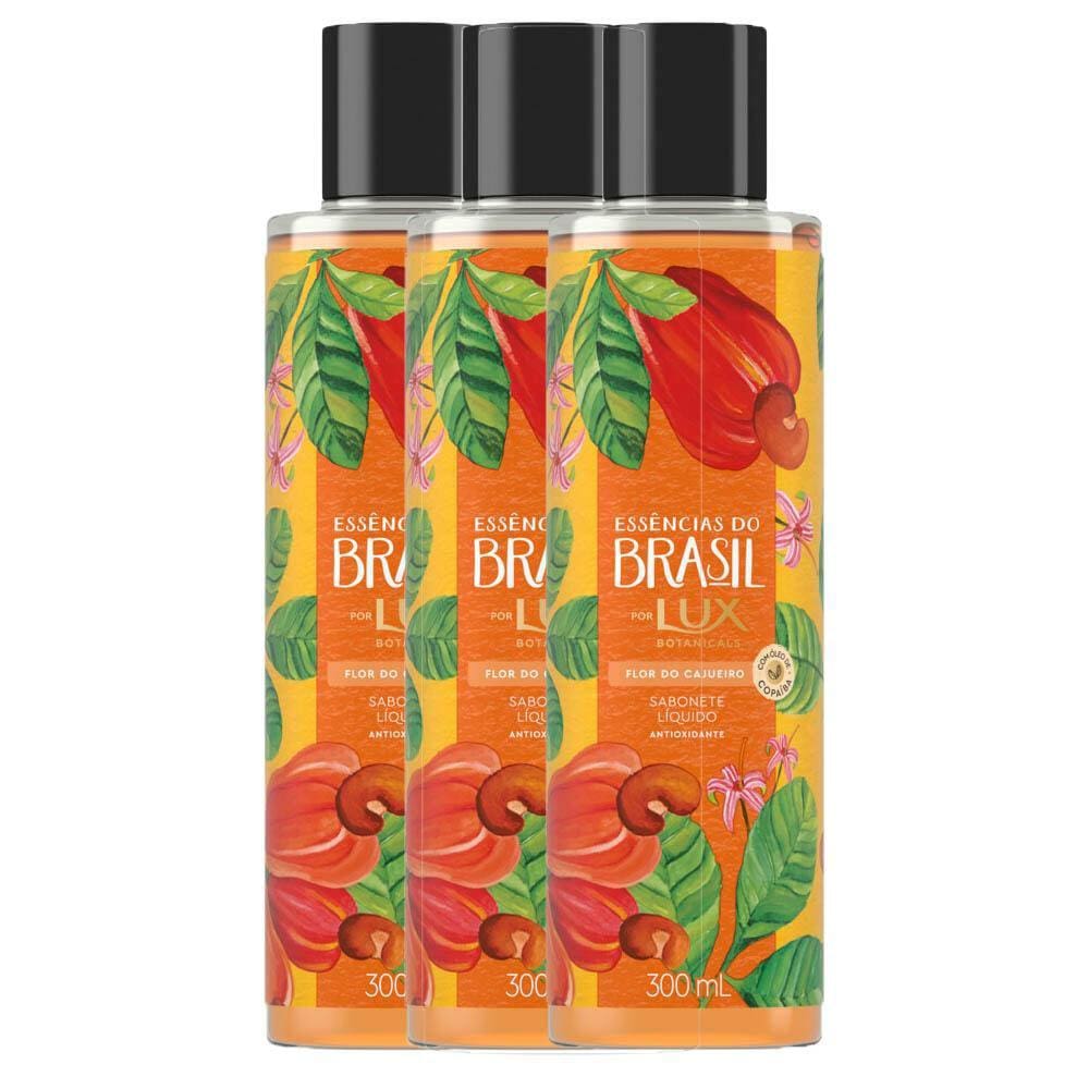 Kit com 3 Sabonetes Líquido Lux Essências do Brasil Flor do Cajueiro 300ml