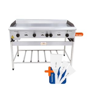 Chapa Americana Profissional 120cm a Gás 18mm Lisa Inox Com Pé Cgp120 e Espátulas - Venâncio