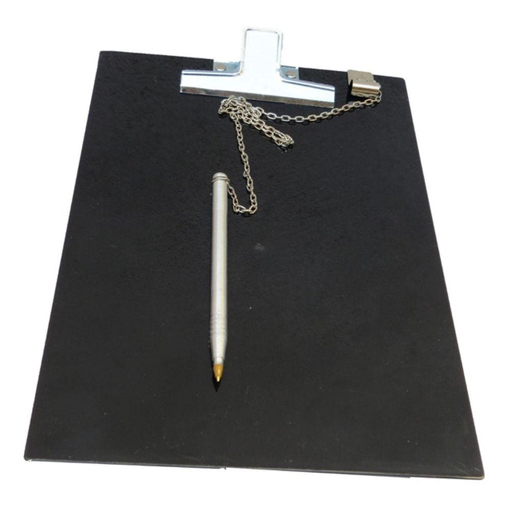 Prancheta Ofício Com Caneta Suporte Acrílico Prendedor Metal