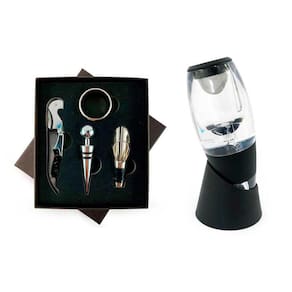Kit Acessórios De Vinho Estojo 4 Peças Dosador Saca Rolha Tampa Anel + Aerador De Vinho Magic Decanter C/ Filtro