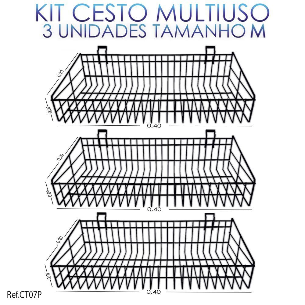 Cesto Para Painel Canaletado Preto - 0,40 x 0,20 x 0,09 - 3 Unidades