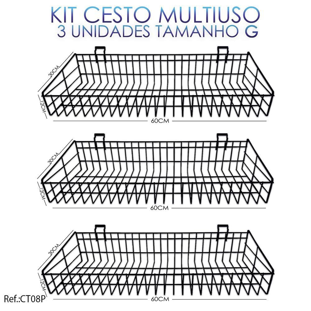 Cesto Para Painel Canaletado Preto - 0,60 x 0,30 x 0,09 - 3 Unidades