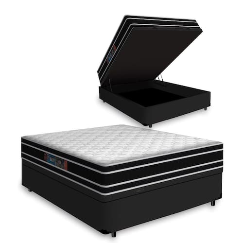 imagem-Cama Box Baú Casal + Colchão De Espuma D33 - Castor - Black White Double Face 138x188x69cm - Preto 