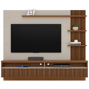 Painel Suspenso para TV até 65 Pol. 2 Portas Ripadas Aruna L06 Freijó/Off White - Mpozenato