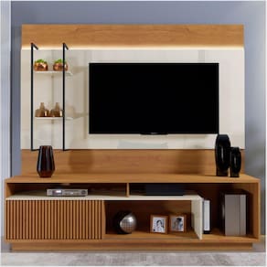 Home Granada com LED para Tv de até 65 Polegadas Mavaular Marromlle/Off White