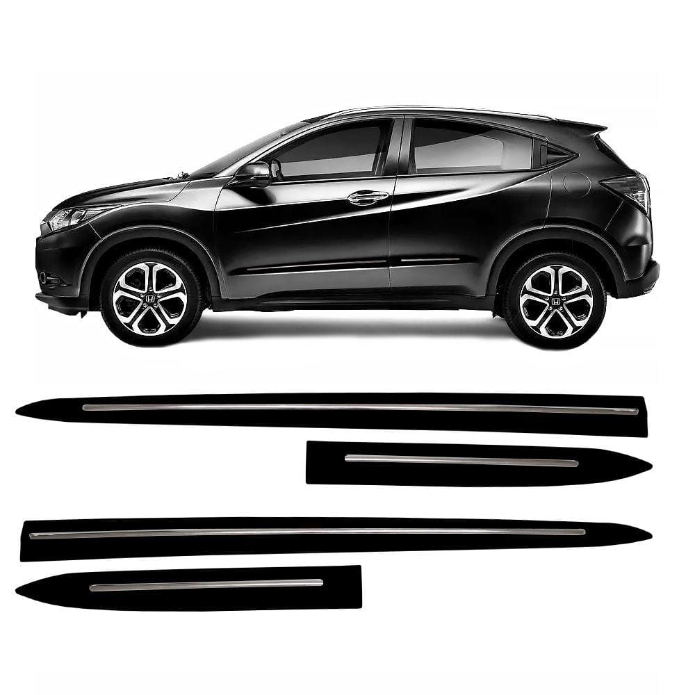 Jogo Friso Lateral Honda HR-V 2016 2017 2018 2019 2020 2021 2022 Preto Cristal com Filete Cromado