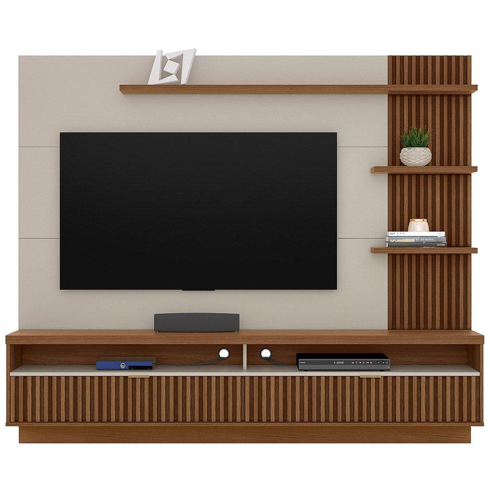 Painel Suspenso para TV até 65 Pol. 2 Portas Ripadas Aruna L06 Freijó/Off White - Mpozenato
