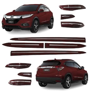 Jogo Friso Lateral Honda HR-V 2016 a 2022 e Protetor de Para-choque Vermelho Mercúrio com Filete Cromado