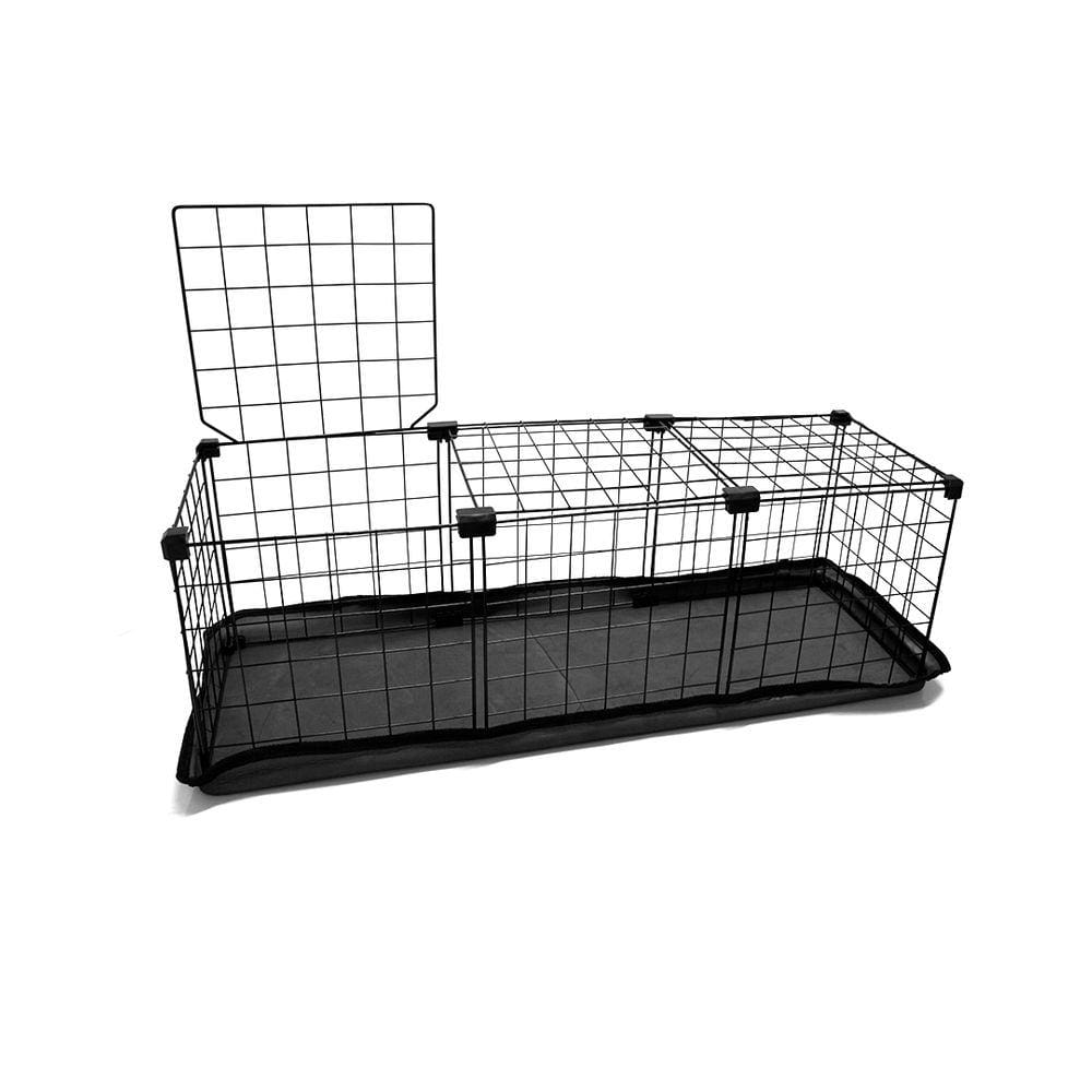 Cercado para Porquinho da Índia 30x90x30cm com Teto e Tapete Bandeja Higiênico Aramado Pet Preto