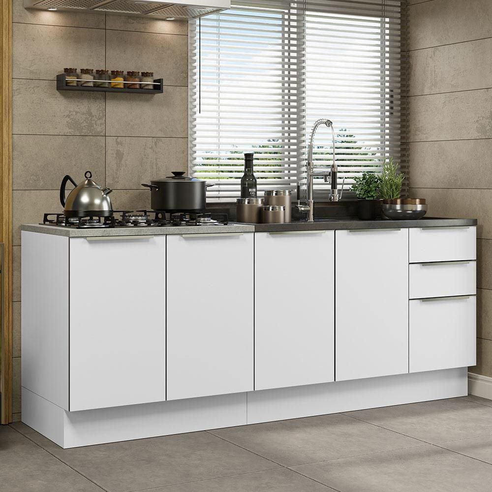 Kit com 2 Balcões de Cozinha Madesa Lux 4 Portas 3 Gavetas (Sem Tampo e Pia) - Branco/Branco Veludo