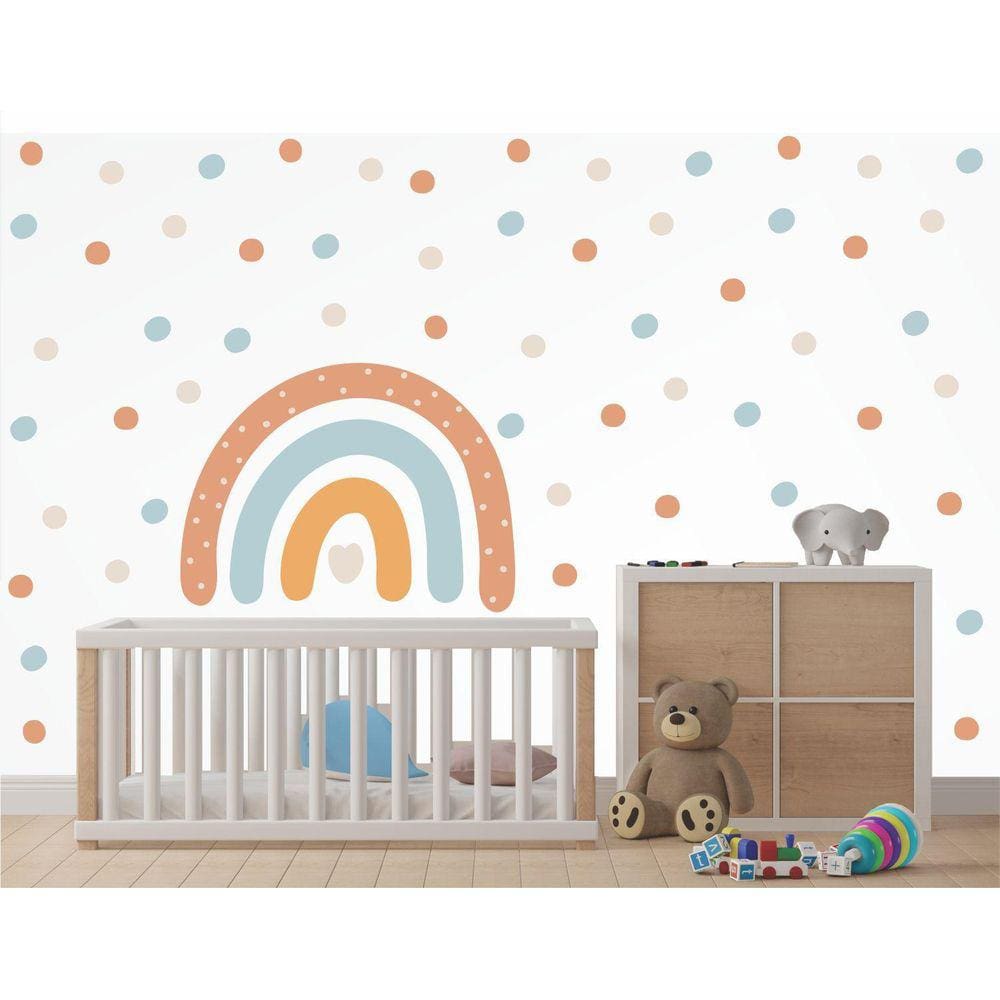 Kit Adesivo De Parede Arco Iris Boho E Bolinhas Irregulares