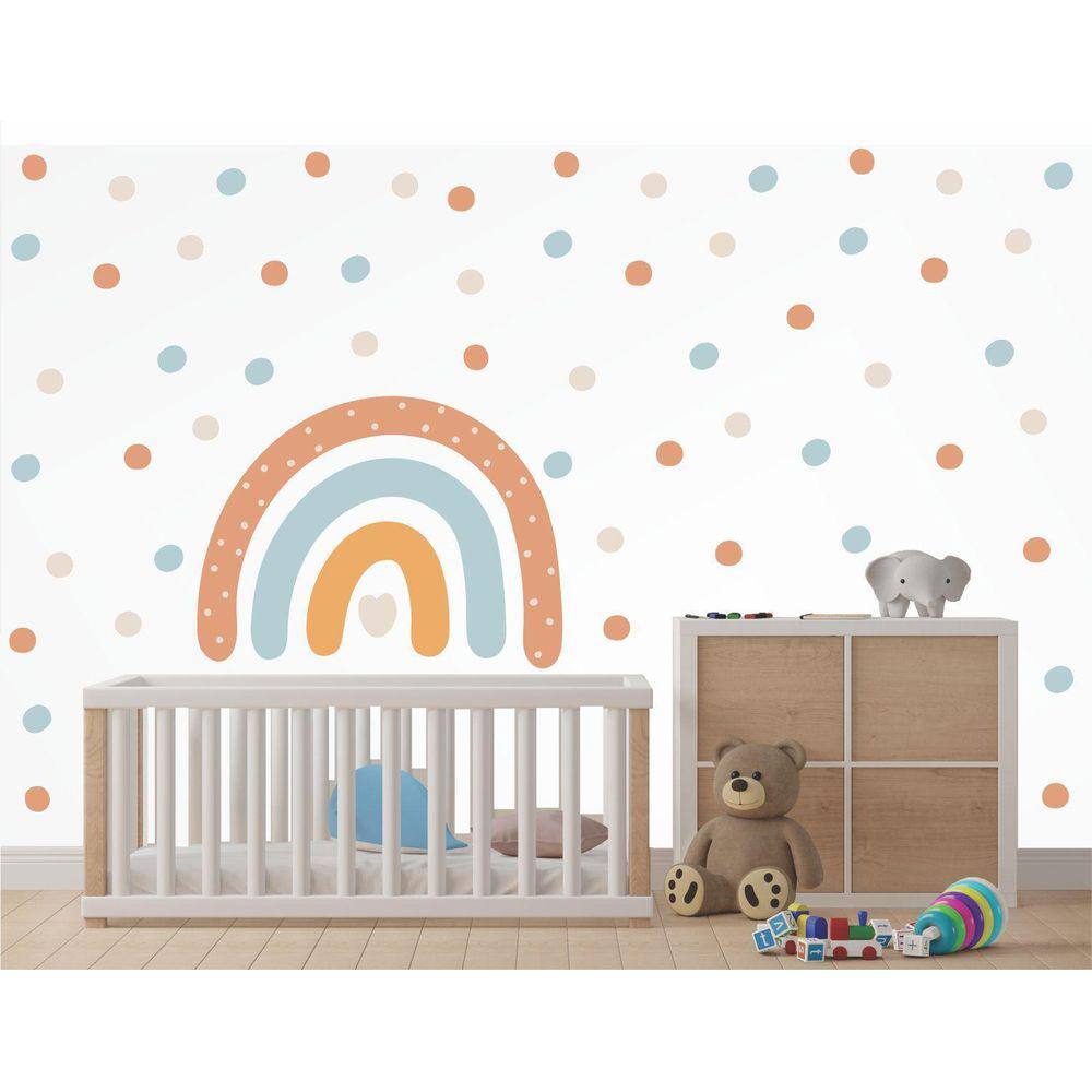 Kit Adesivo De Parede Arco Iris Boho E Bolinhas Irregulares