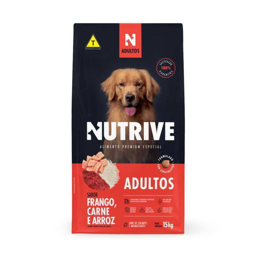Ração Nutrive Cães Adultos Sabor Frango, Carne E Arroz 15Kg