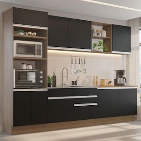Armário de Cozinha Completa 310cm Rustic/Preto Glamy Madesa 02