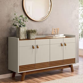 Balcão Buffet 160cm 4 Portas Pés Retrô Luzzo L06 Freijó/Off White - Mpozenato