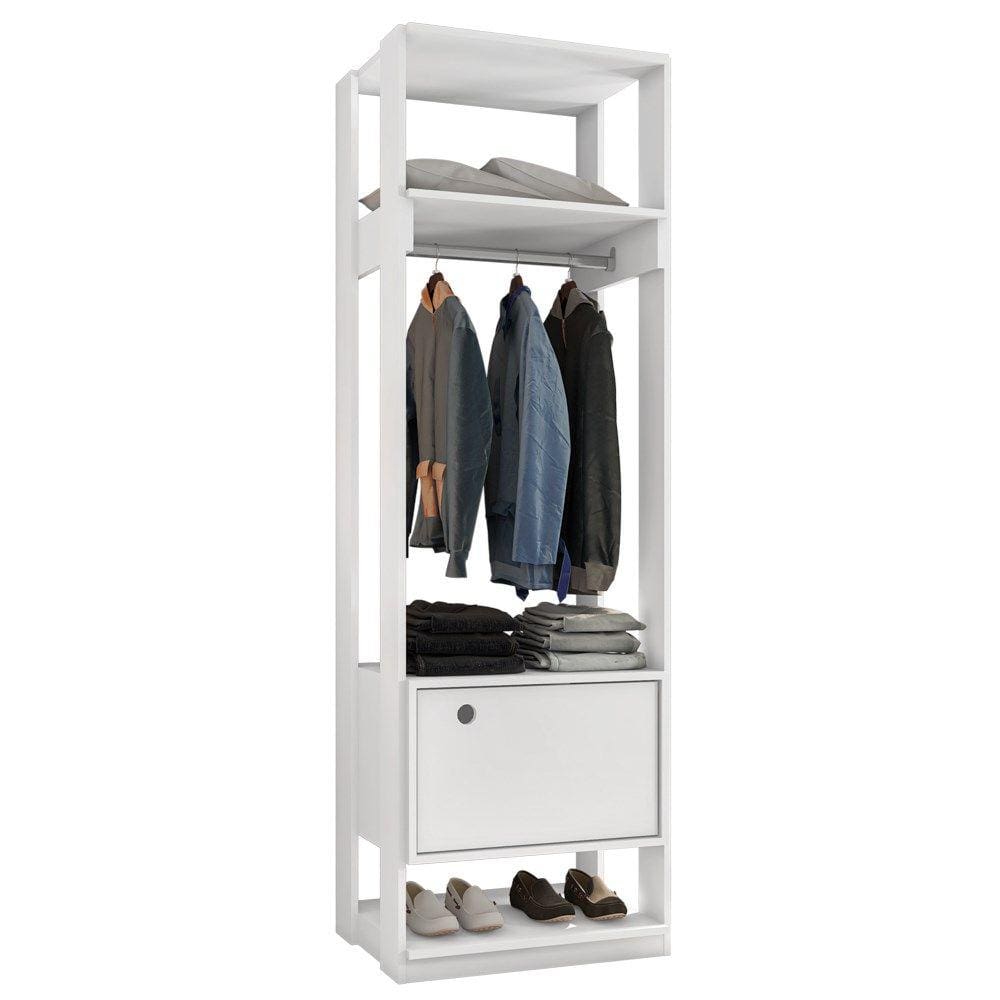 Módulo Guarda Roupa Closet 58cm Com 1 Porta Titan Branco Velluto - Móveis Leão