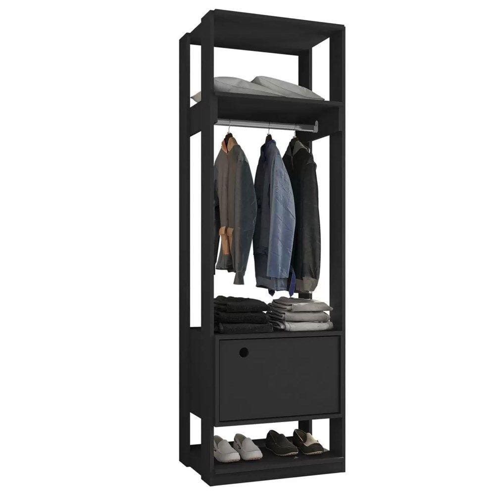 Módulo Guarda Roupa Closet 58cm Com 1 Porta Titan Preto Velluto - Móveis Leão