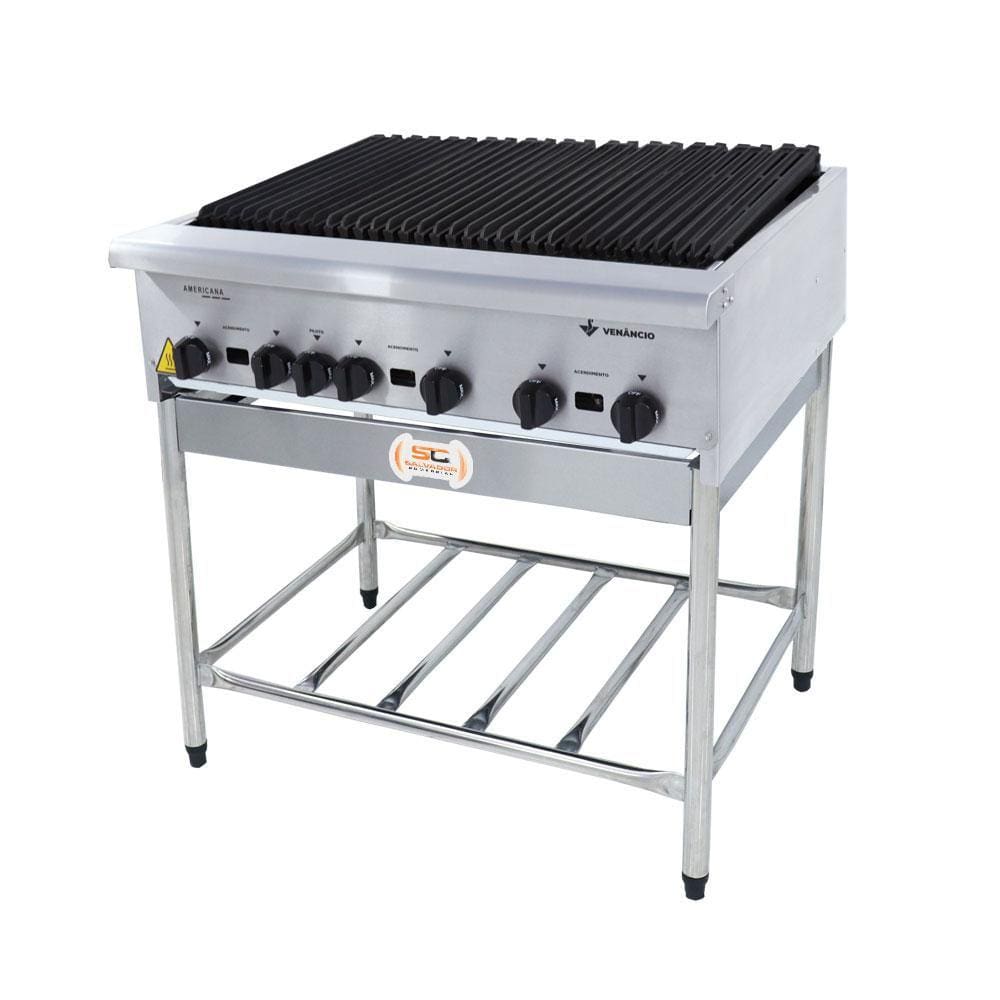 Chapa Charbroiler Americana Profissional Grill Churrasqueira 90cm Gás Inox com Pé CGGP90 - Venâncio