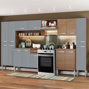 Armário de Cozinha Completa 325cm Rustic/Cinza Emilly Joy Madesa