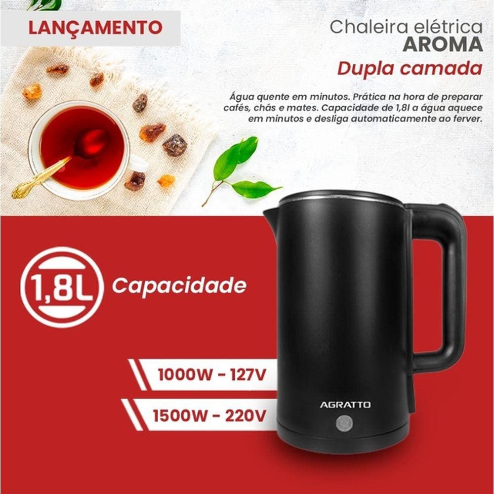 Chaleira Elétrica Térmica Inox 1,8l Preto 127v Aroma Agratto
