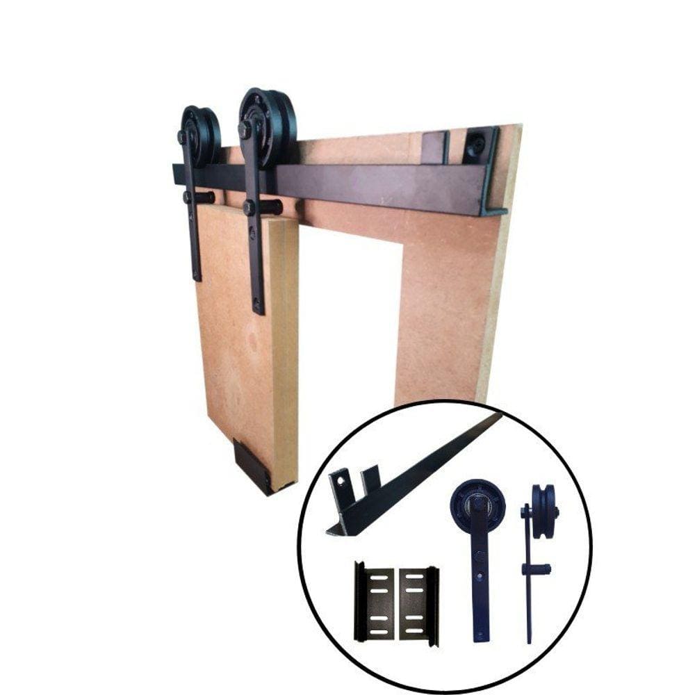 Kit p/ Porta Celeiro 2 Roldanas Aparente - Cantoneira 1,10 M - Preto - Al-Fer - KTC-4003