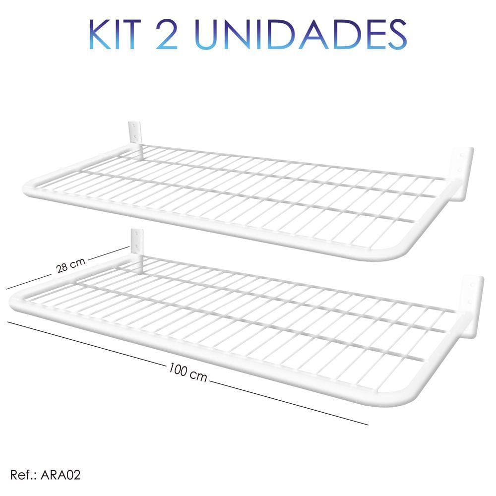 Arara de roupas de Parede Branca c/ Grade - 1,00 x 0,28 - 2 Unidades