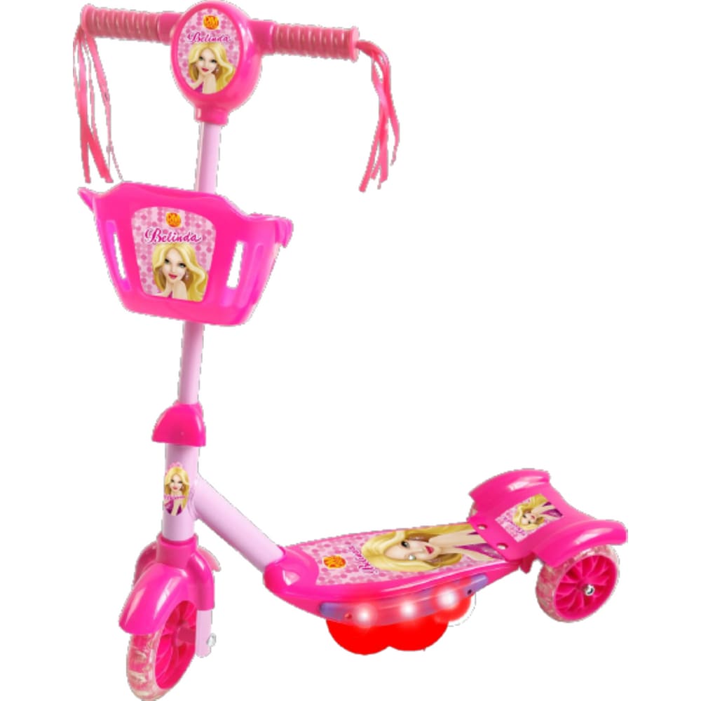 Patinete DM Toys com Cesta Som Luz Belinda Rosa p Crianças