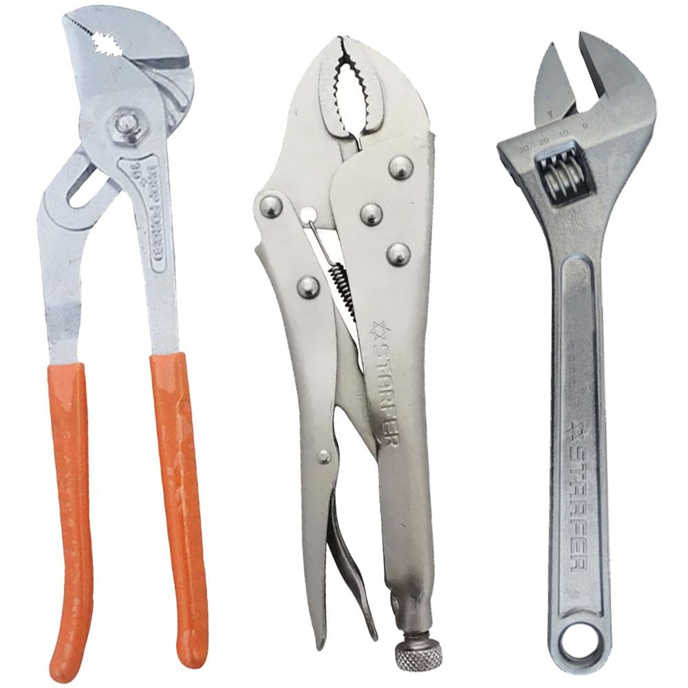 Kit Reparo Hidráulico Alicate Bomba DAgua 10” + Pressão 10” + Chave Ajustável Inglesa 6”