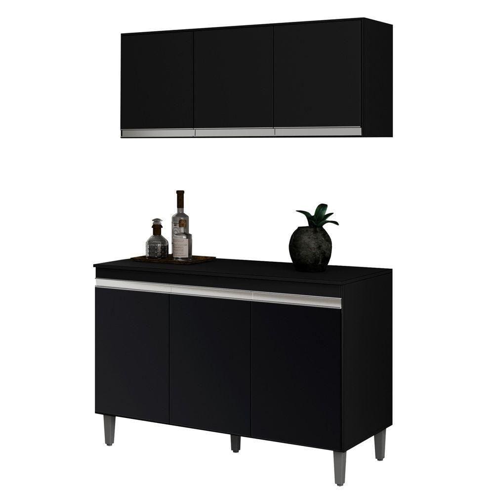 Armário Aéreo E Balcão Gabinete Cozinha 120cm Preto