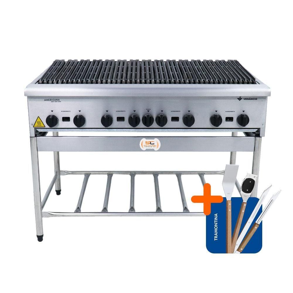 Chapa Charbroiler Profissional Grill 120cm Gás Inox Com Pé Cggp120 e Utensílios - Venâncio