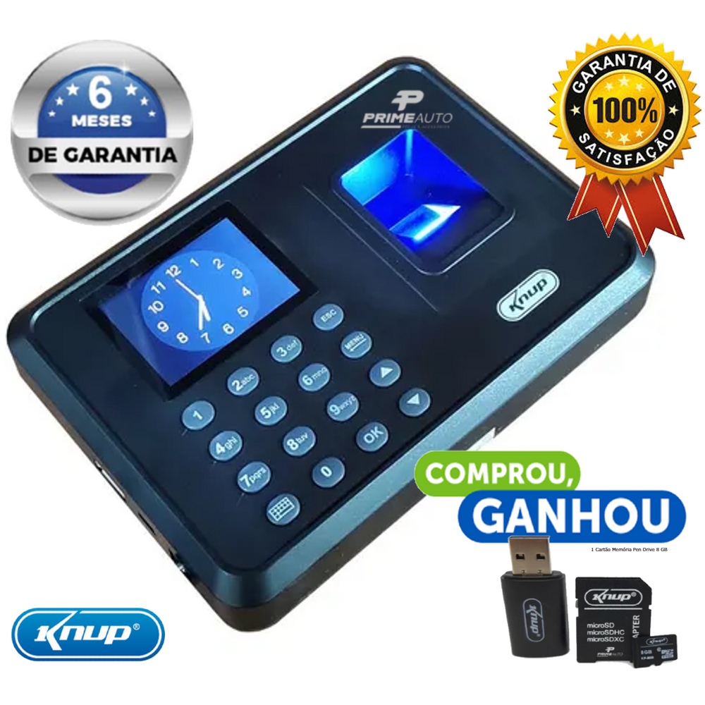 Relógio de Ponto Eletrônico Biometria Display Colorido Teclas Emborrachadas KP-1028 + Cartão Memória Pen Drive