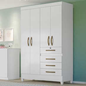 Guarda Roupa Solteiro 4 portas 4 gavetas Branco / Rosa / Azul / Lilas Flex Sobral - Moval