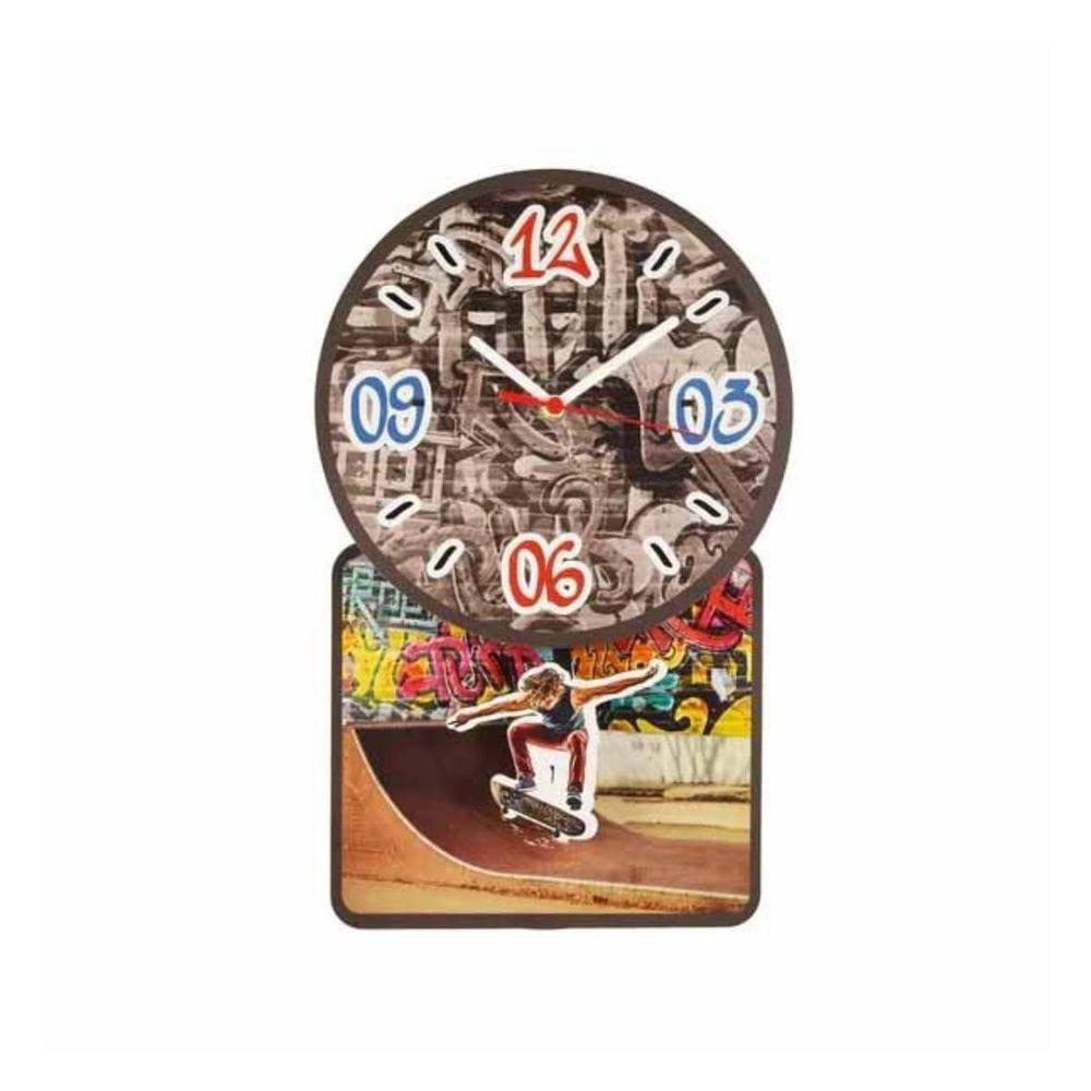 Relógio de Parede com Pêndulo Skate Grafite