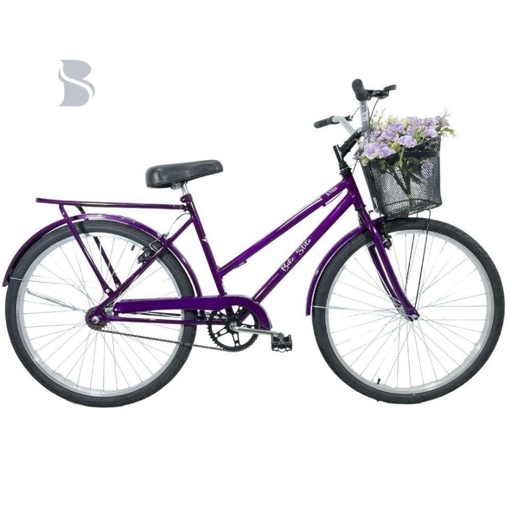 Bicicleta Retrô Aro 26 Freio V-Brake Cesta Violeta