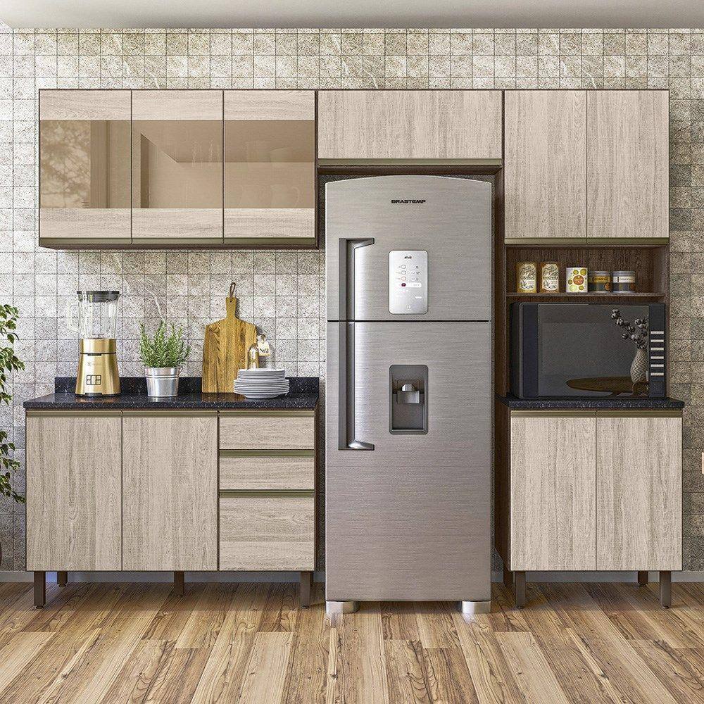 Cozinha Completa Modulada 18 Peças Ii 100% MDF Kali Premium Amendoa Arezzo  Rust Nicioli