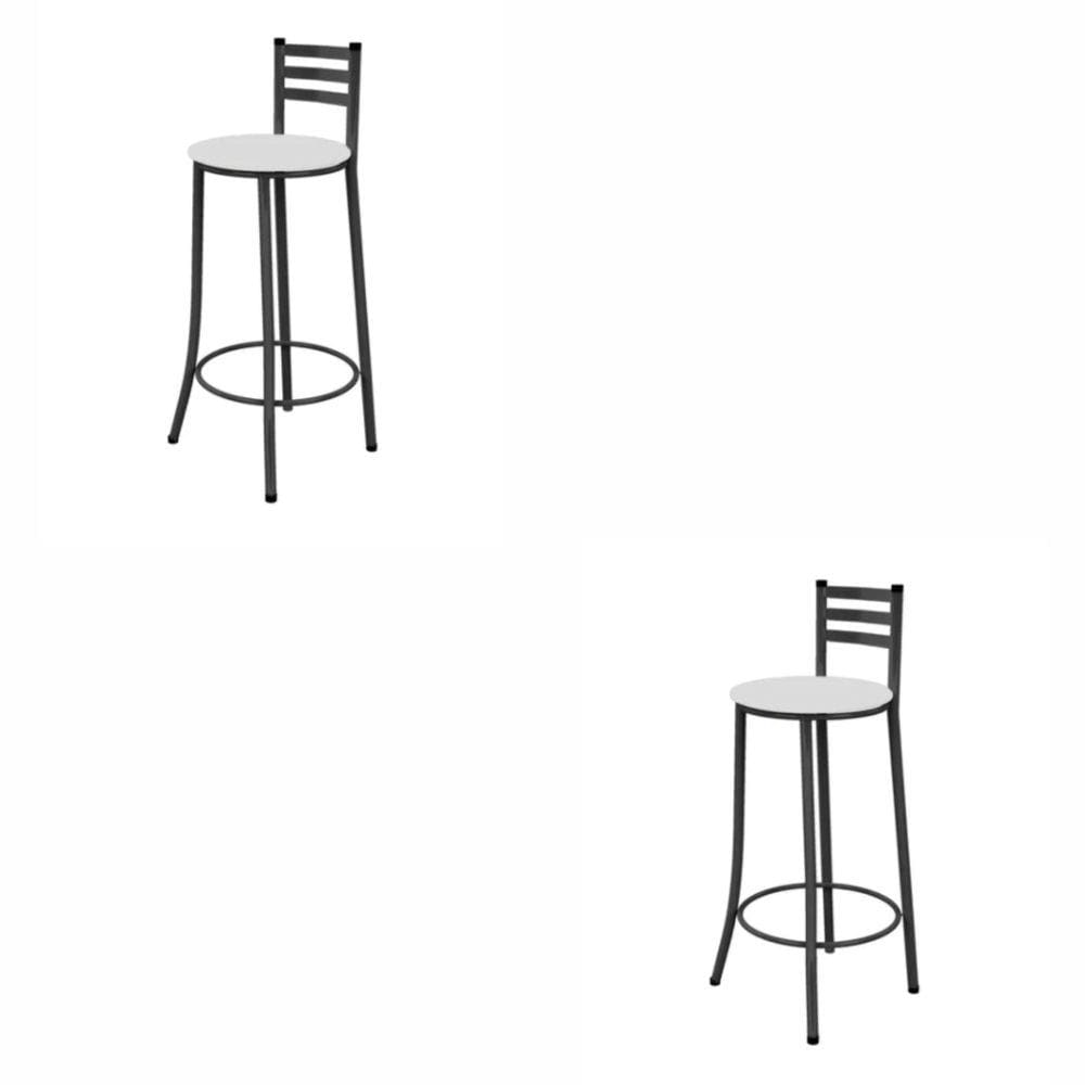 Kit 2 Banquetas Alta 003 Com Encosto e Assento Preto/Branco