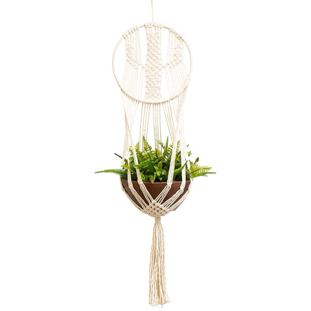 Suporte para Vaso de Plantas Macramê Bege Cru Cactus